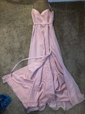 Azazie Mai Rose Petal Pleated V-Neck Satin Bridesmaid Dress with Slit